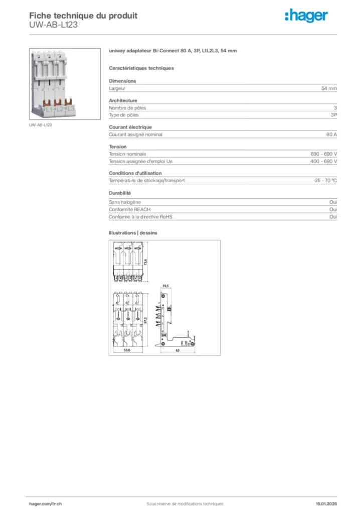 Image Hager Fiche technique du produit UW-AB-L123 | Hager Suisse