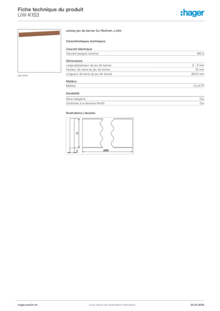Image Hager Fiche technique du produit UW-K153 | Hager Suisse