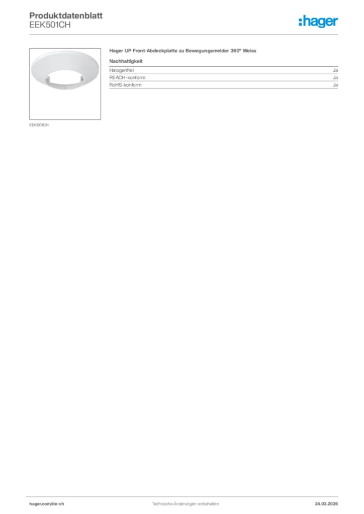 Bild Hager Produktdatenblatt EEK501CH | Hager Schweiz