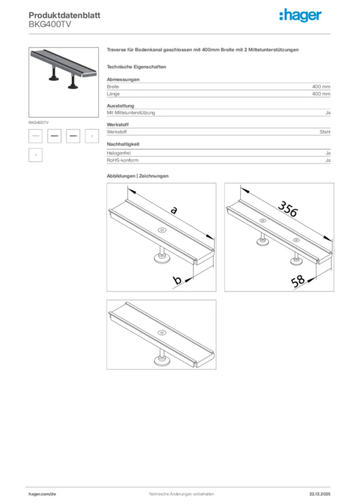 Bild Hager Produktdatenblatt BKG400TV | Hager Deutschland