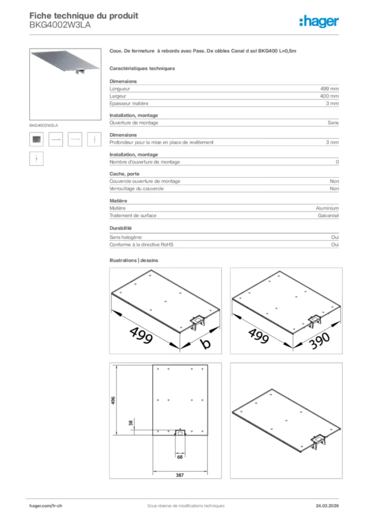 Image Hager Fiche technique du produit BKG4002W3LA | Hager Suisse