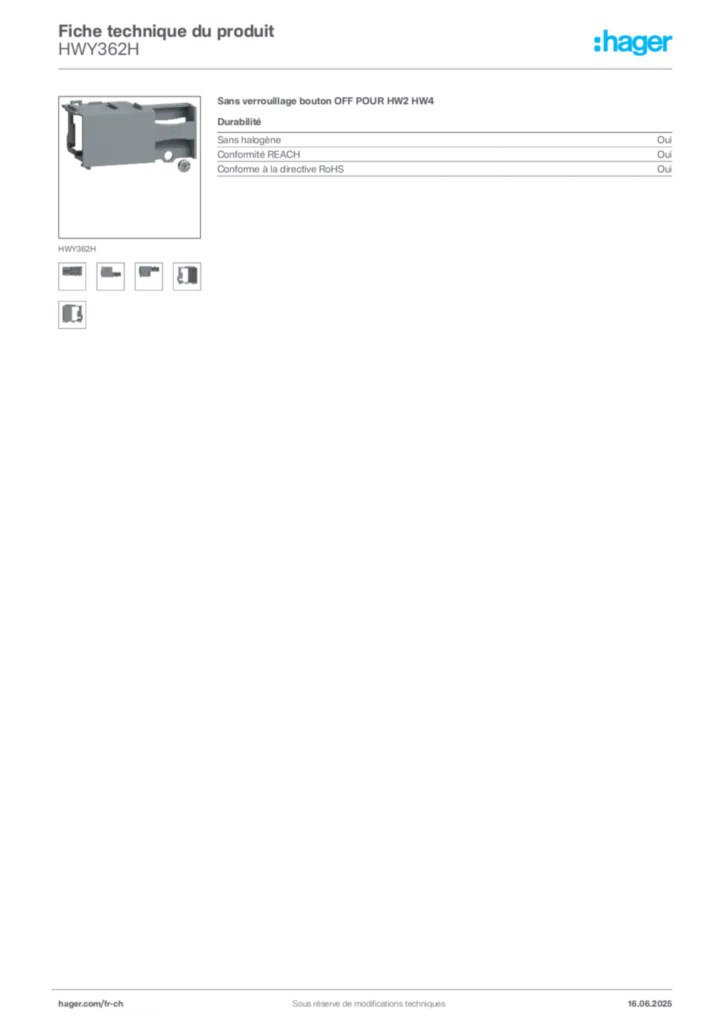 Image Hager Fiche technique du produit HWY362H | Hager Suisse