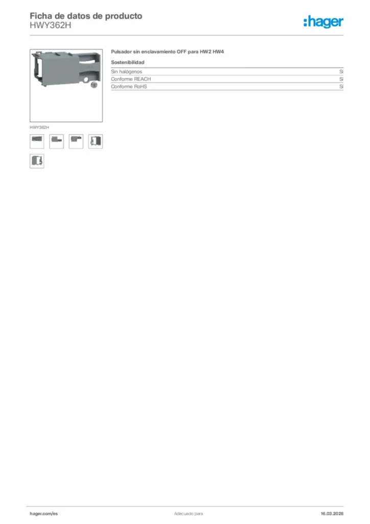 Imagen Hager Ficha de datos de producto HWY362H | Hager España