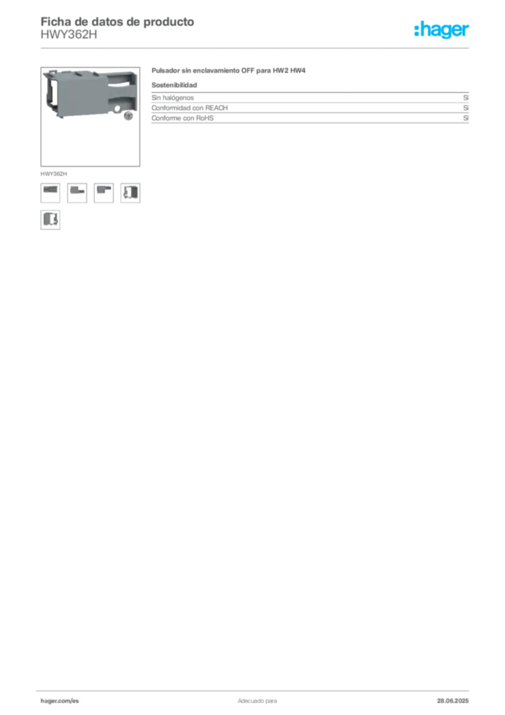 Imagen Hager Ficha de datos de producto HWY362H | Hager España