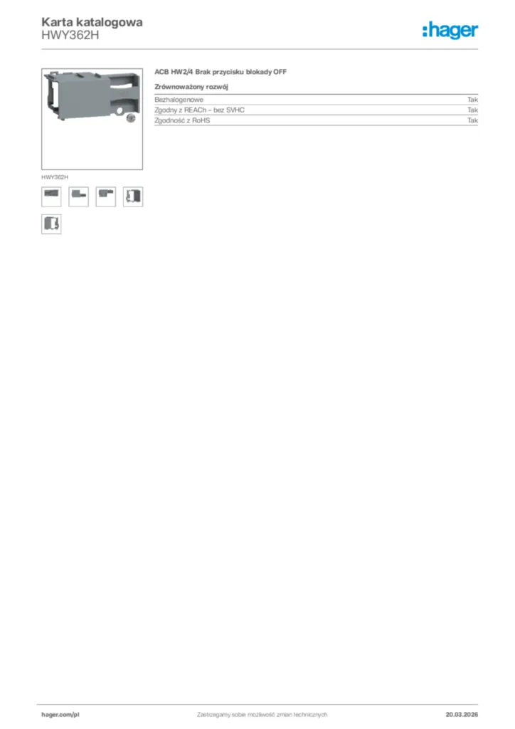 Zdjęcie Hager Karta katalogowa HWY362H | Hager Polska