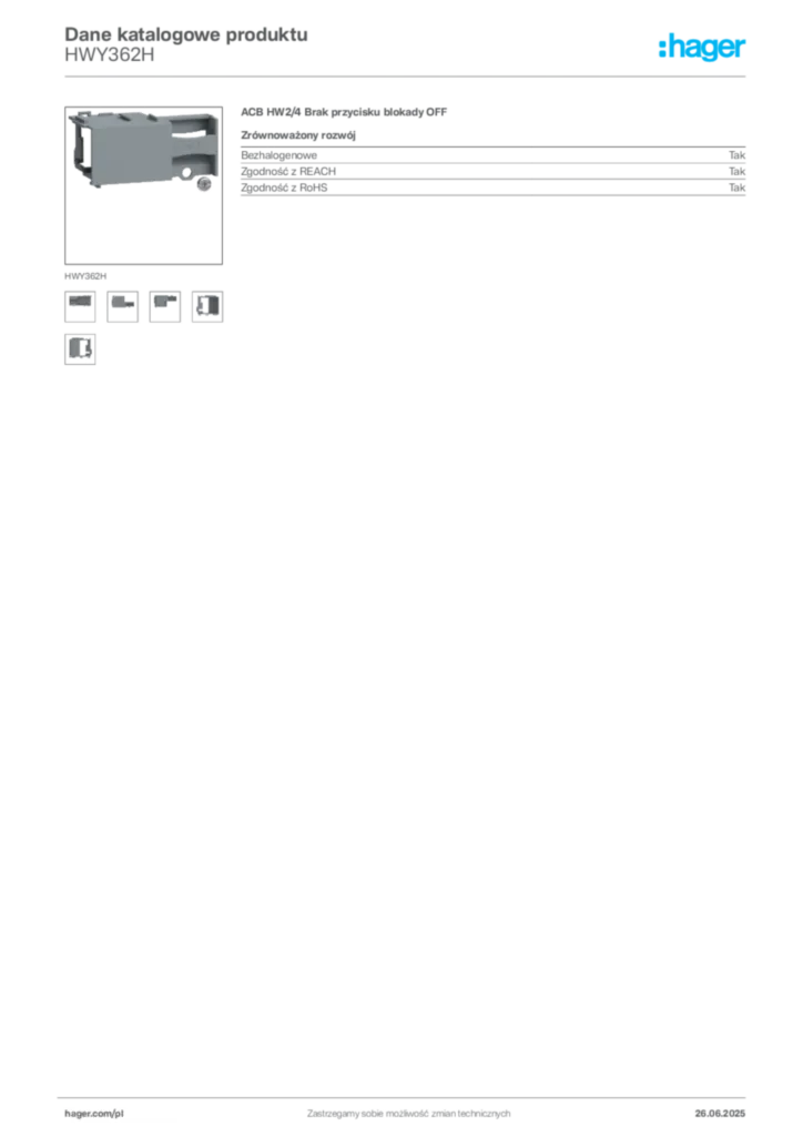 Zdjęcie Hager Dane katalogowe produktu HWY362H | Hager Polska