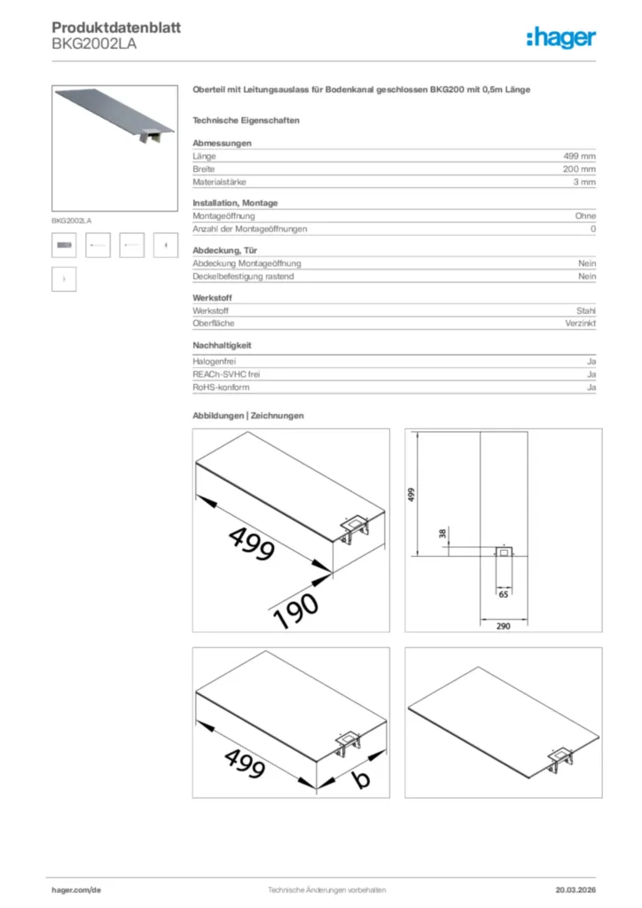 Bild Hager Produktdatenblatt BKG2002LA | Hager Deutschland