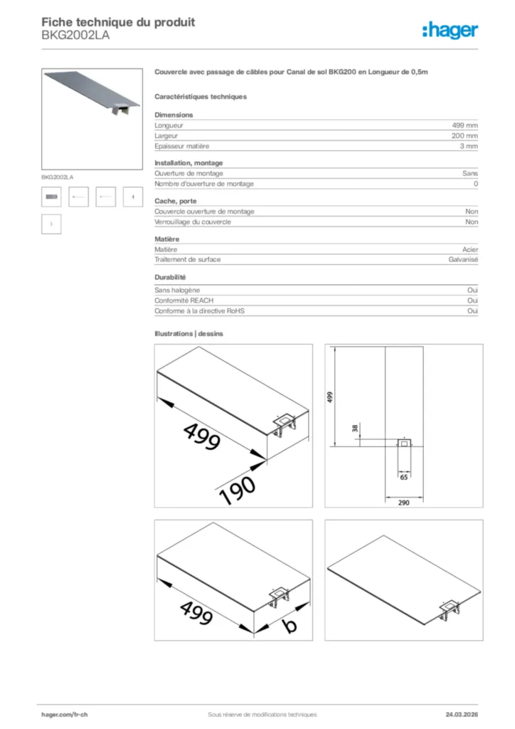 Image Hager Fiche technique du produit BKG2002LA | Hager Suisse