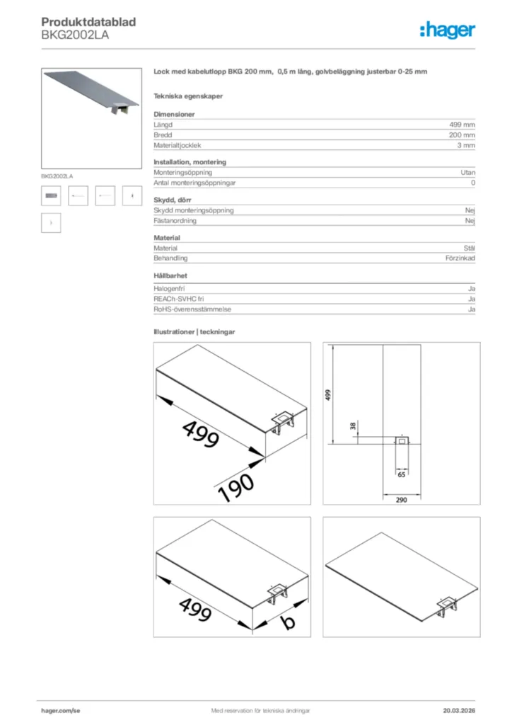 Bild Hager Produktdatablad BKG2002LA | Hager Sverige