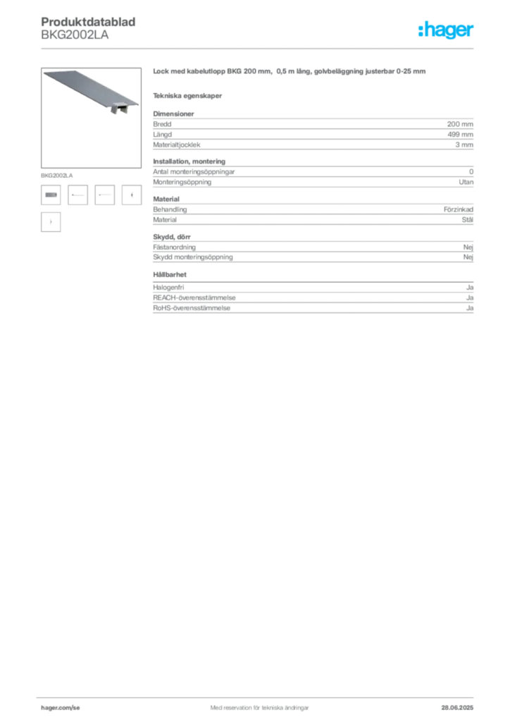 Bild Hager Produktdatablad BKG2002LA | Hager Sverige