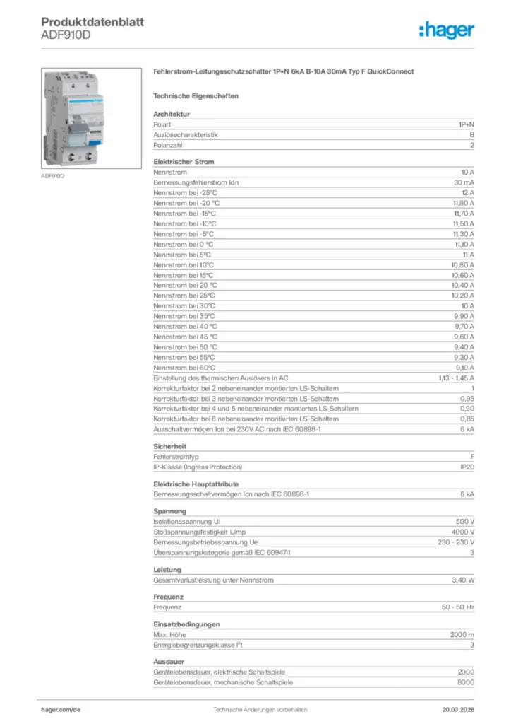 Bild Hager Produktdatenblatt ADF910D | Hager Deutschland