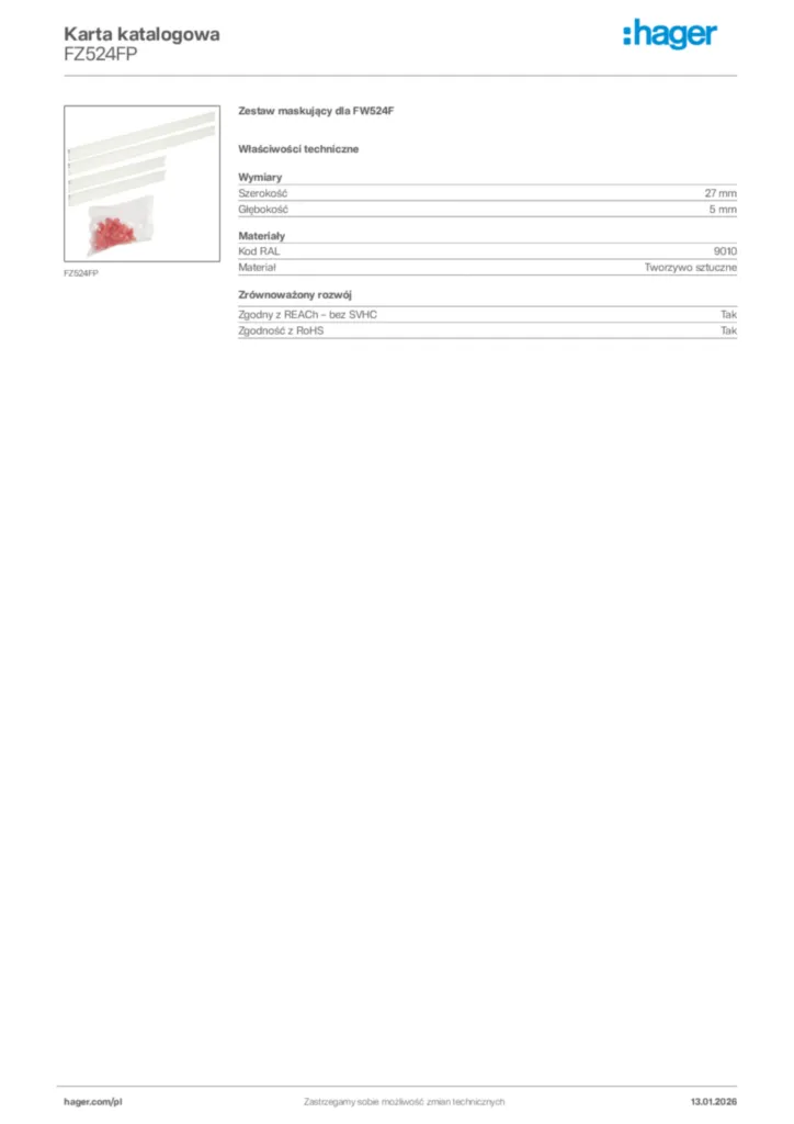 Zdjęcie Hager Karta katalogowa FZ524FP | Hager Polska