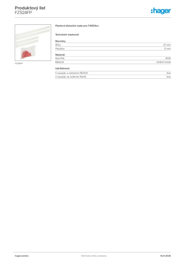 Obrázek Hager Product data sheet FZ524FP | Hager