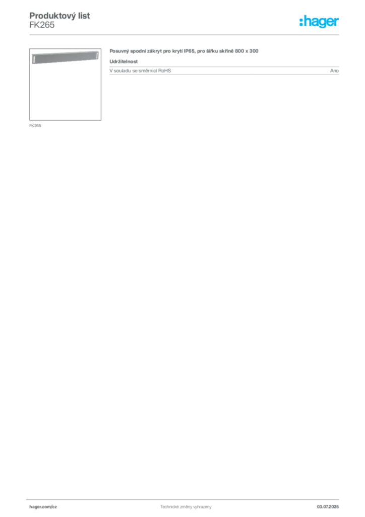 Obrázek Hager Product data sheet FK265 | Hager