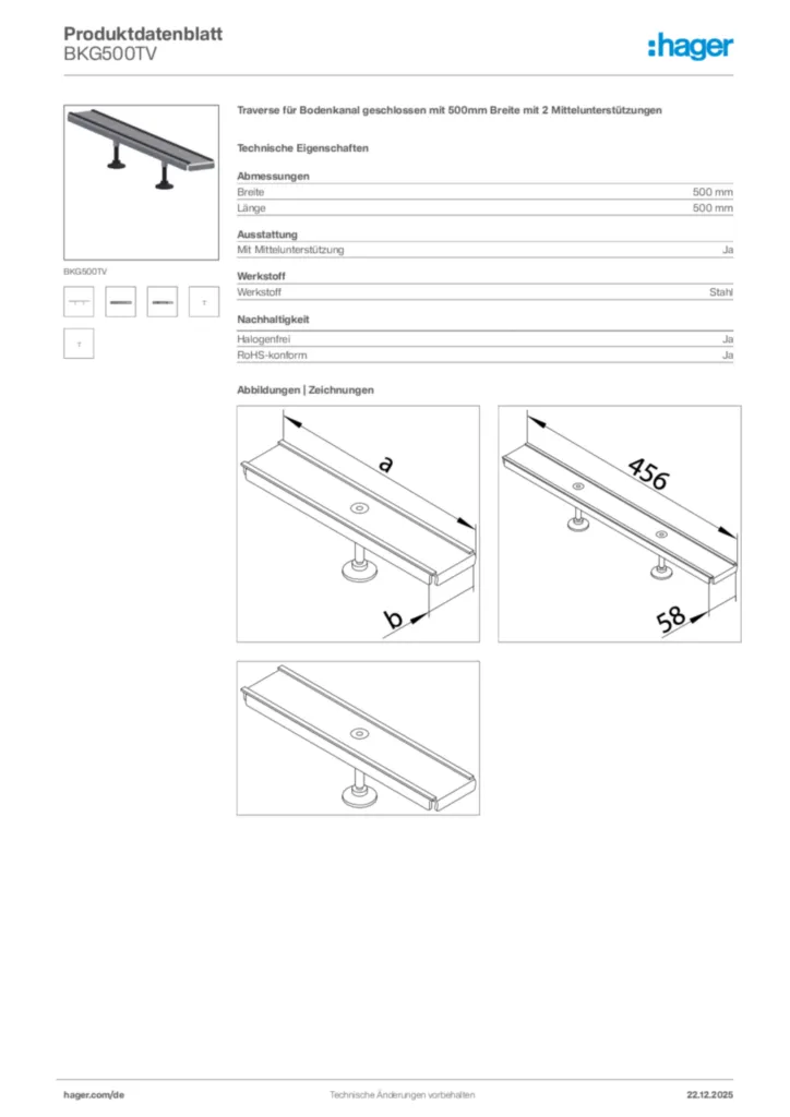 Bild Hager Produktdatenblatt BKG500TV | Hager Deutschland