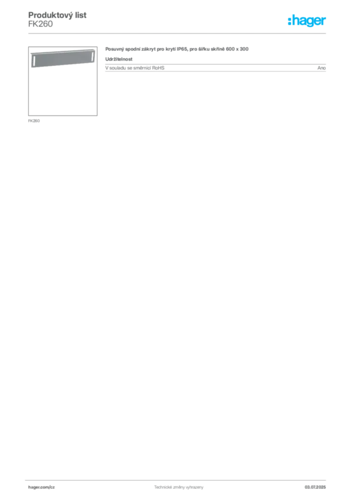 Obrázek Hager Product data sheet FK260 | Hager