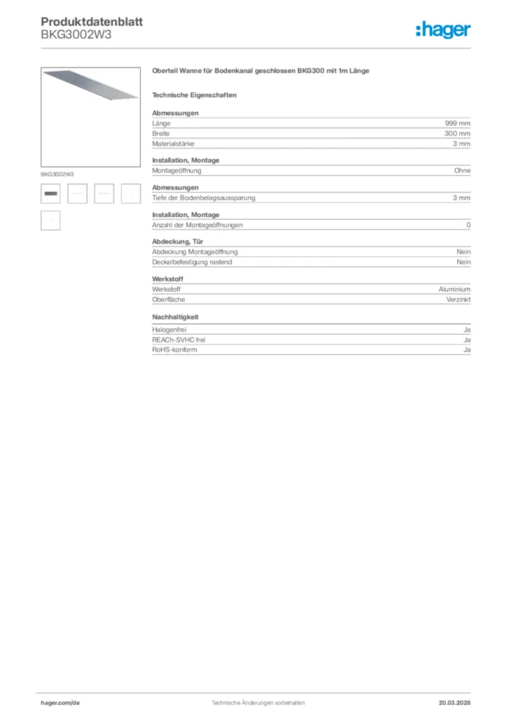 Bild Hager Produktdatenblatt BKG3002W3 | Hager Deutschland