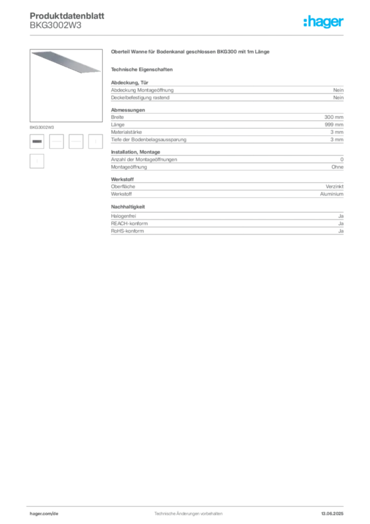 Bild Hager Produktdatenblatt BKG3002W3 | Hager Deutschland
