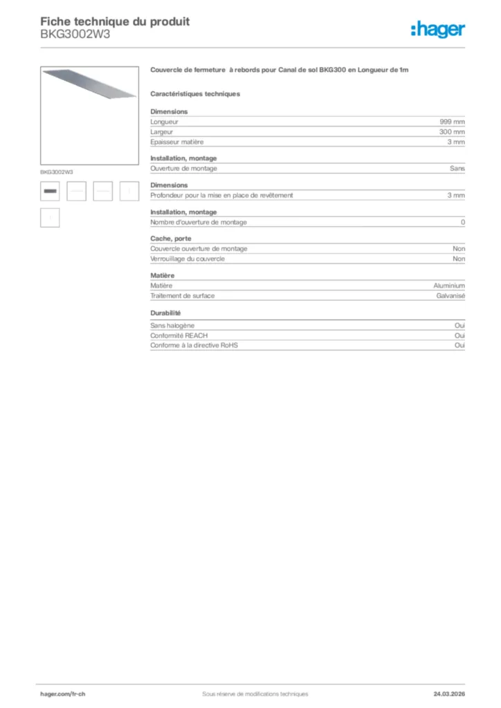 Image Hager Fiche technique du produit BKG3002W3 | Hager Suisse