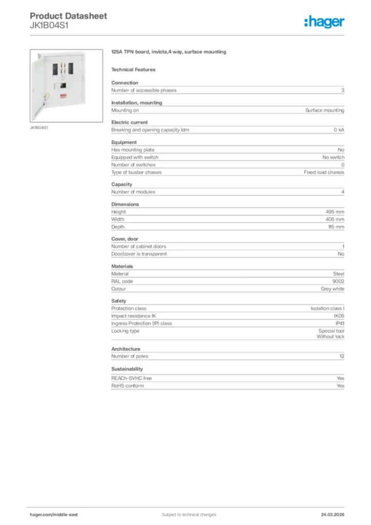 Image Hager Product data sheet JK1B04S1  | Hager