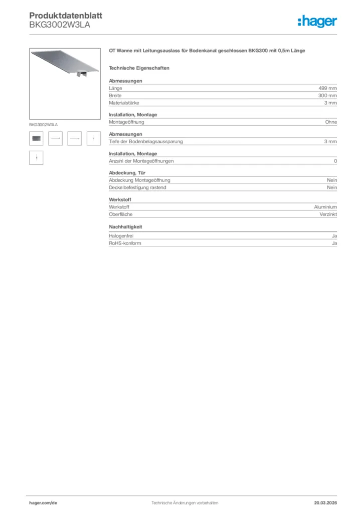 Bild Hager Produktdatenblatt BKG3002W3LA | Hager Deutschland