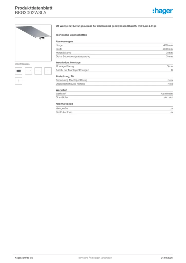 Bild Hager Produktdatenblatt BKG3002W3LA | Hager Schweiz