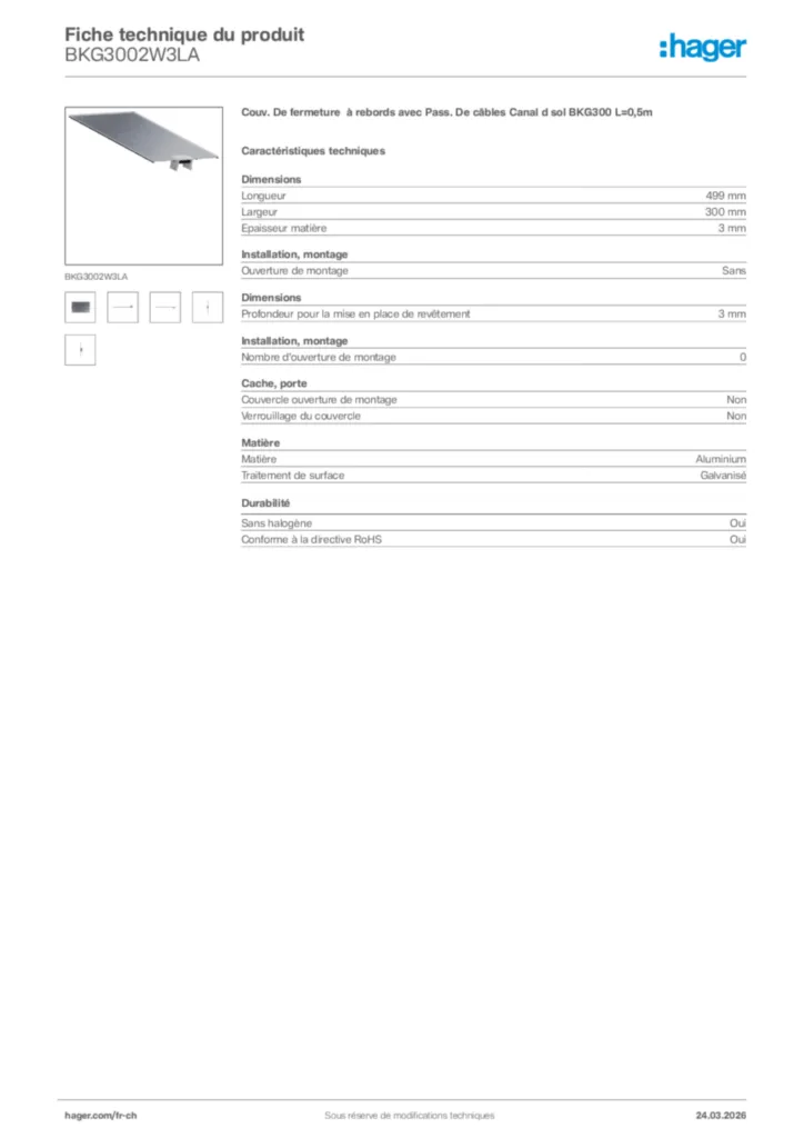 Image Hager Fiche technique du produit BKG3002W3LA | Hager Suisse