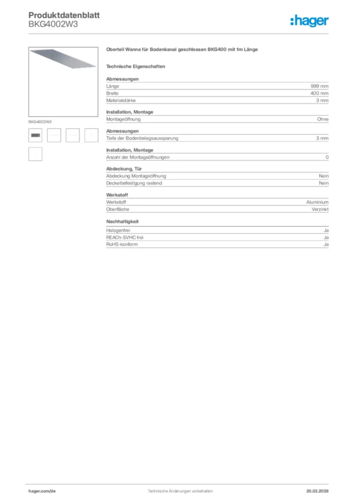 Bild Hager Produktdatenblatt BKG4002W3 | Hager Deutschland