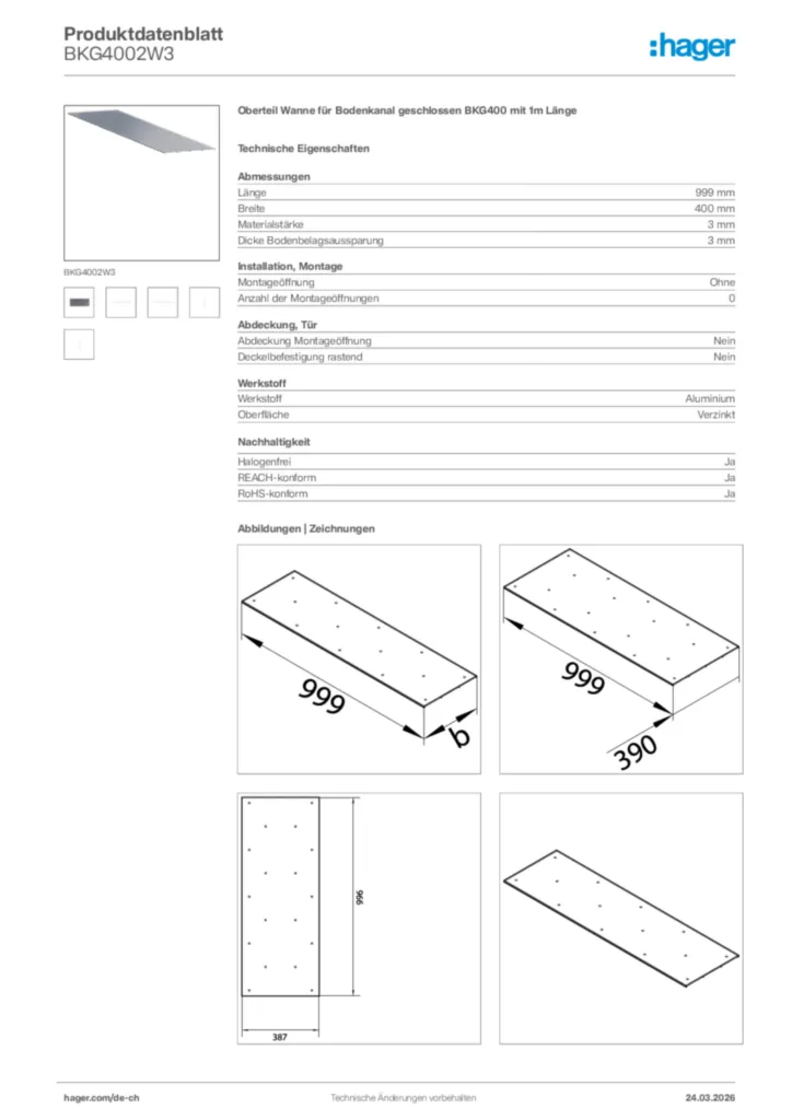 Bild Hager Produktdatenblatt BKG4002W3 | Hager Schweiz