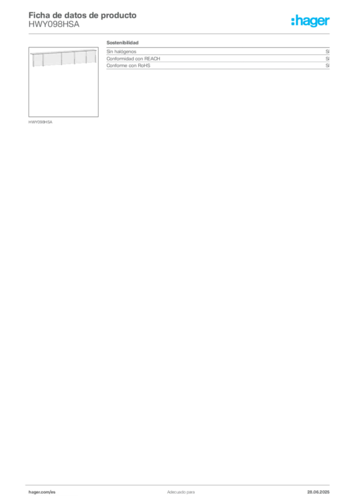 Imagen Hager Ficha de datos de producto HWY098HSA | Hager España