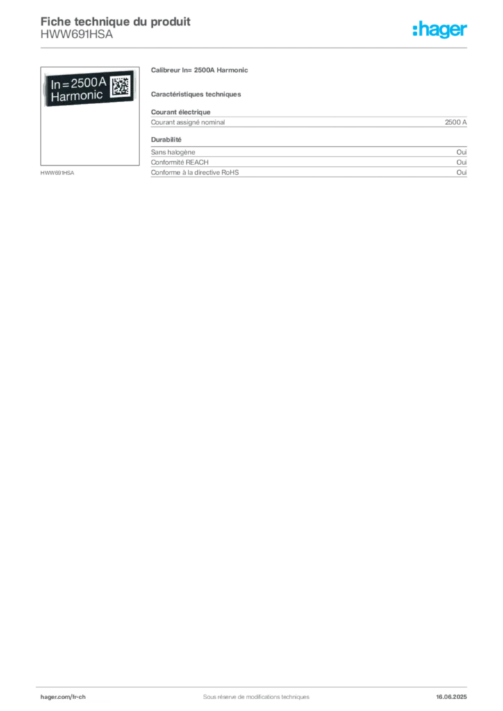 Image Hager Fiche technique du produit HWW691HSA | Hager Suisse