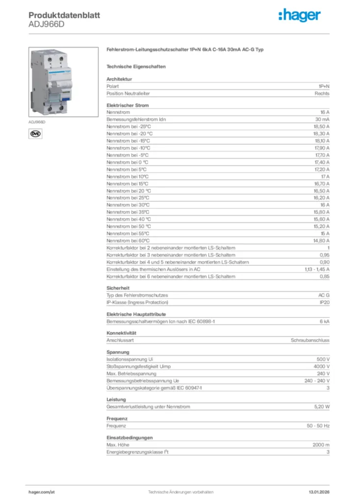 Bild Hager Produktdatenblatt ADJ966D | Hager Deutschland