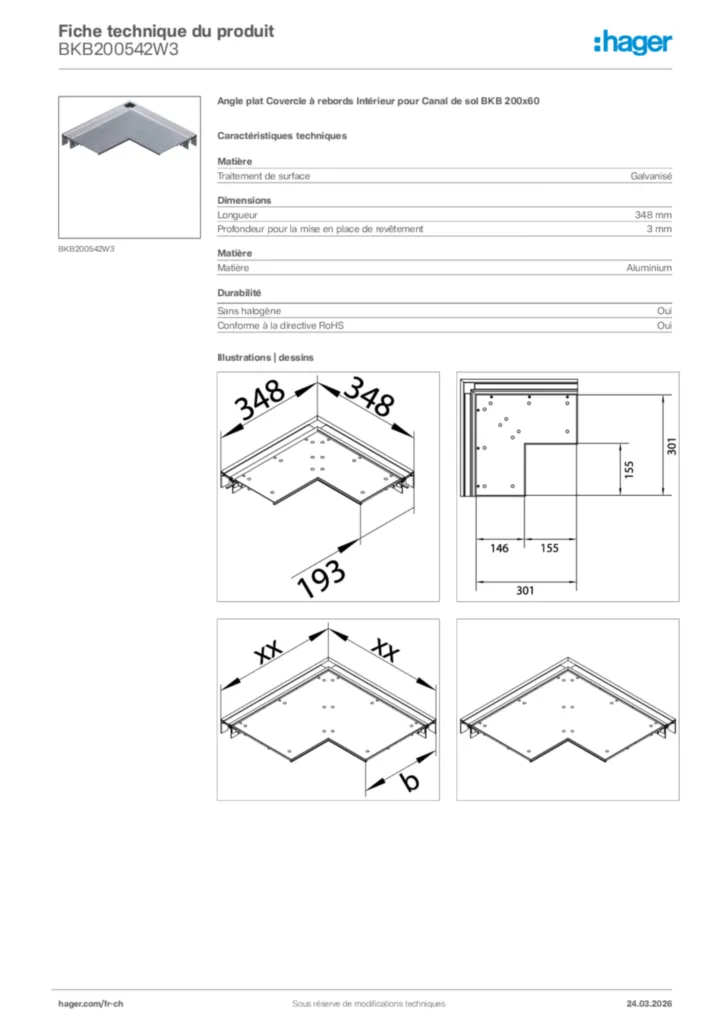 Image Hager Fiche technique du produit BKB200542W3 | Hager Suisse