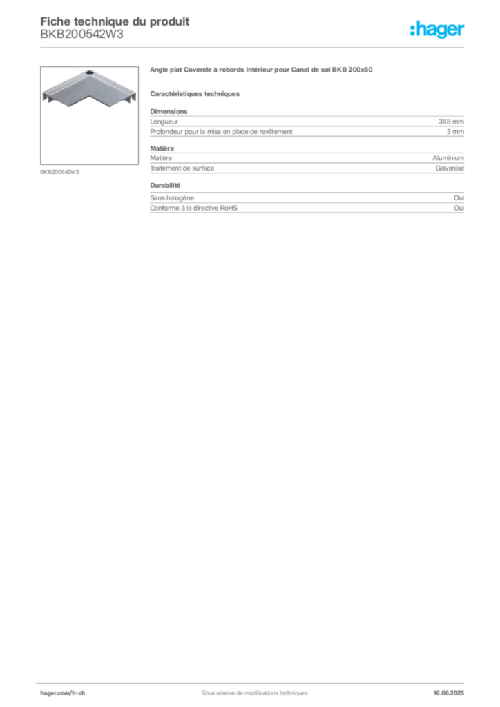 Image Hager Fiche technique du produit BKB200542W3 | Hager Suisse