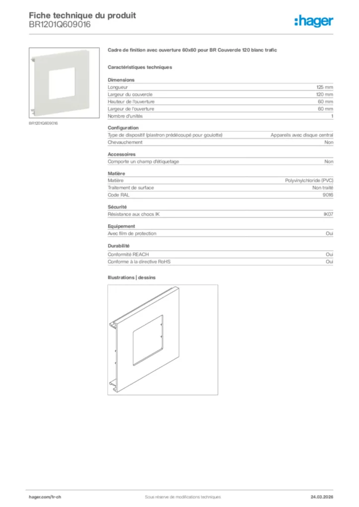 Image Hager Fiche technique du produit BR1201Q609016 | Hager Suisse