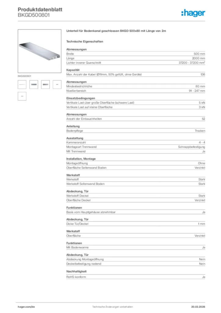 Bild Hager Produktdatenblatt BKGD500801 | Hager Deutschland