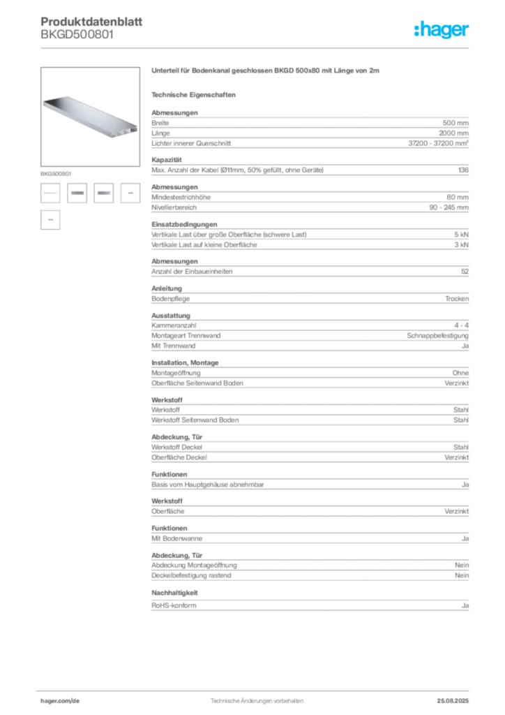 Bild Hager Produktdatenblatt BKGD500801 | Hager Deutschland