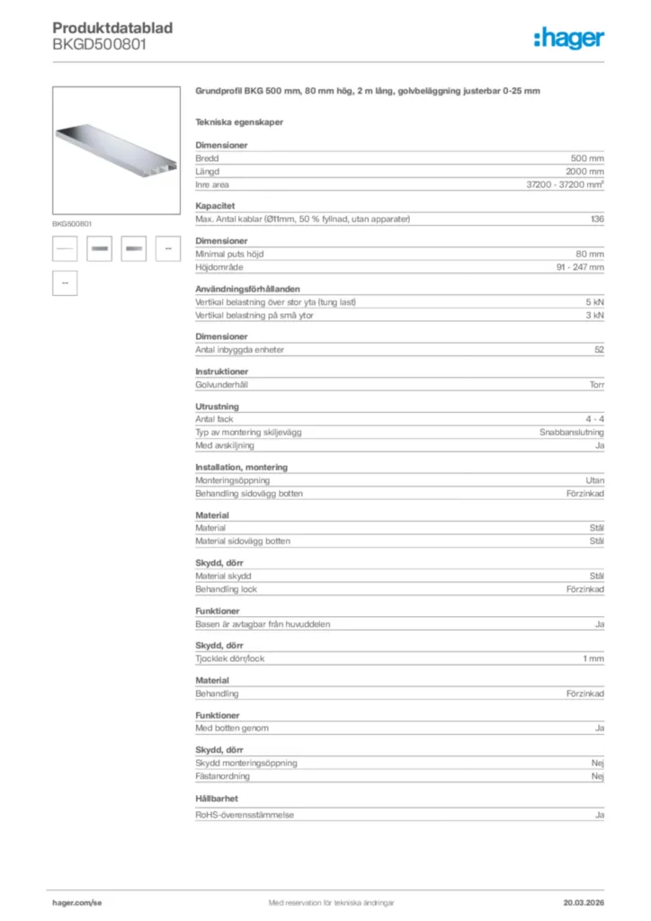 Bild Hager Produktdatablad BKGD500801 | Hager Sverige