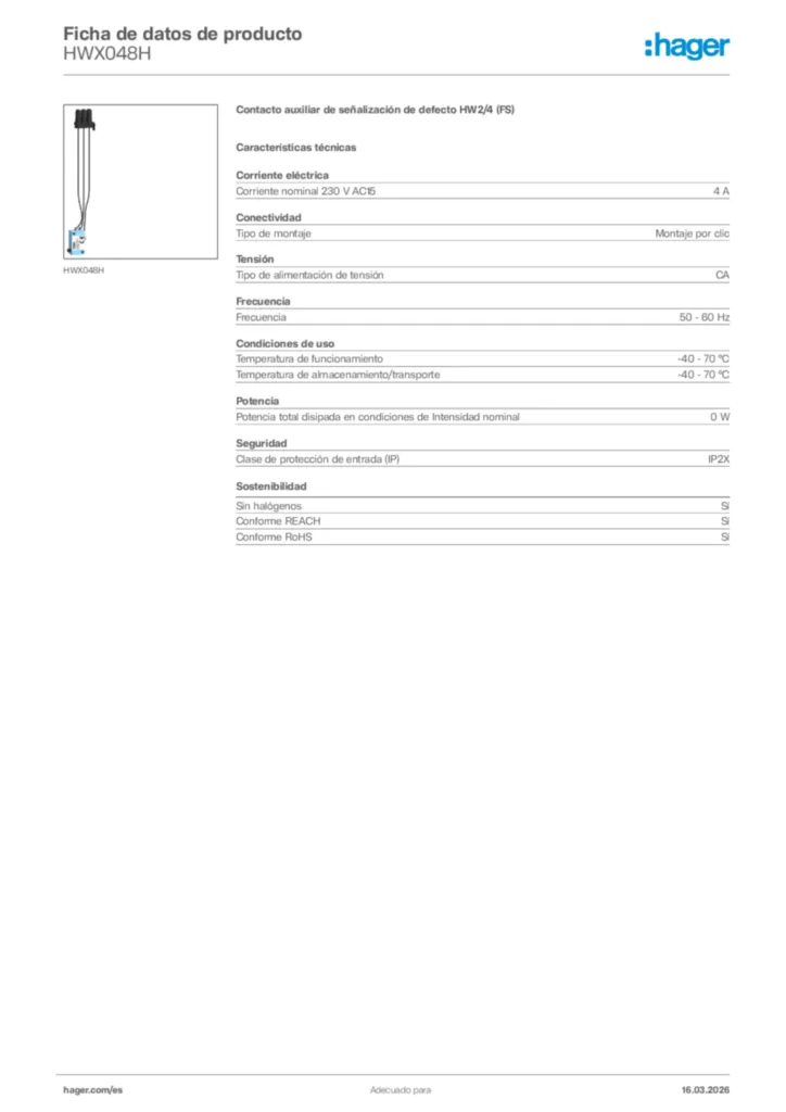 Imagen Hager Ficha de datos de producto HWX048H | Hager España