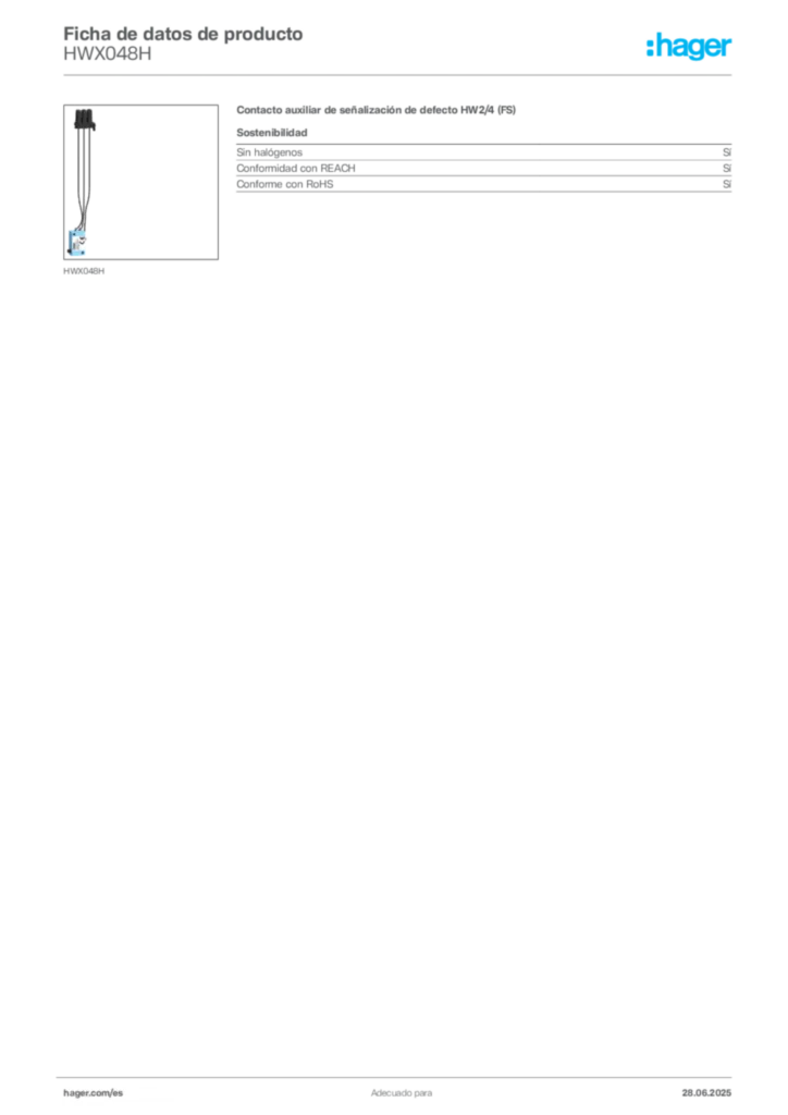 Imagen Hager Ficha de datos de producto HWX048H | Hager España