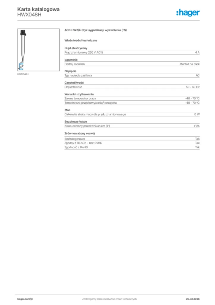 Zdjęcie Hager Karta katalogowa HWX048H | Hager Polska