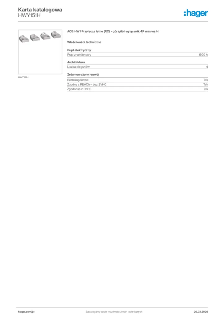 Zdjęcie Hager Karta katalogowa HWY151H | Hager Polska