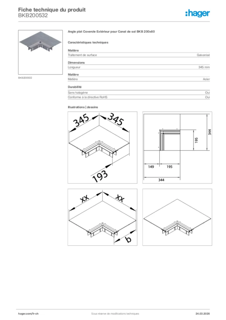 Image Hager Fiche technique du produit BKB200532 | Hager Suisse