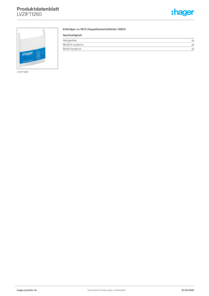 Bild Hager Produktdatenblatt LVZIFT1260 | Hager Schweiz