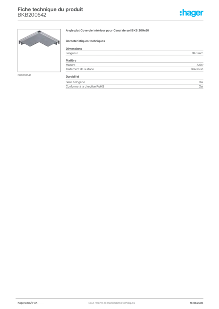 Image Hager Fiche technique du produit BKB200542 | Hager Suisse