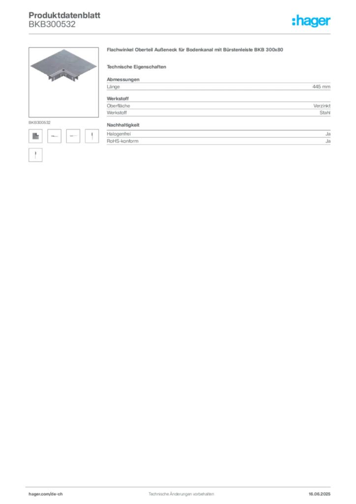 Bild Hager Produktdatenblatt BKB300532 | Hager Schweiz