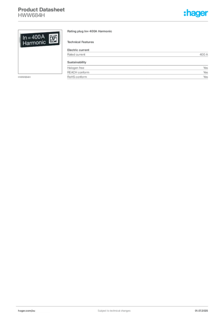Image Hager Product data sheet HWW684H  | Hager Australia