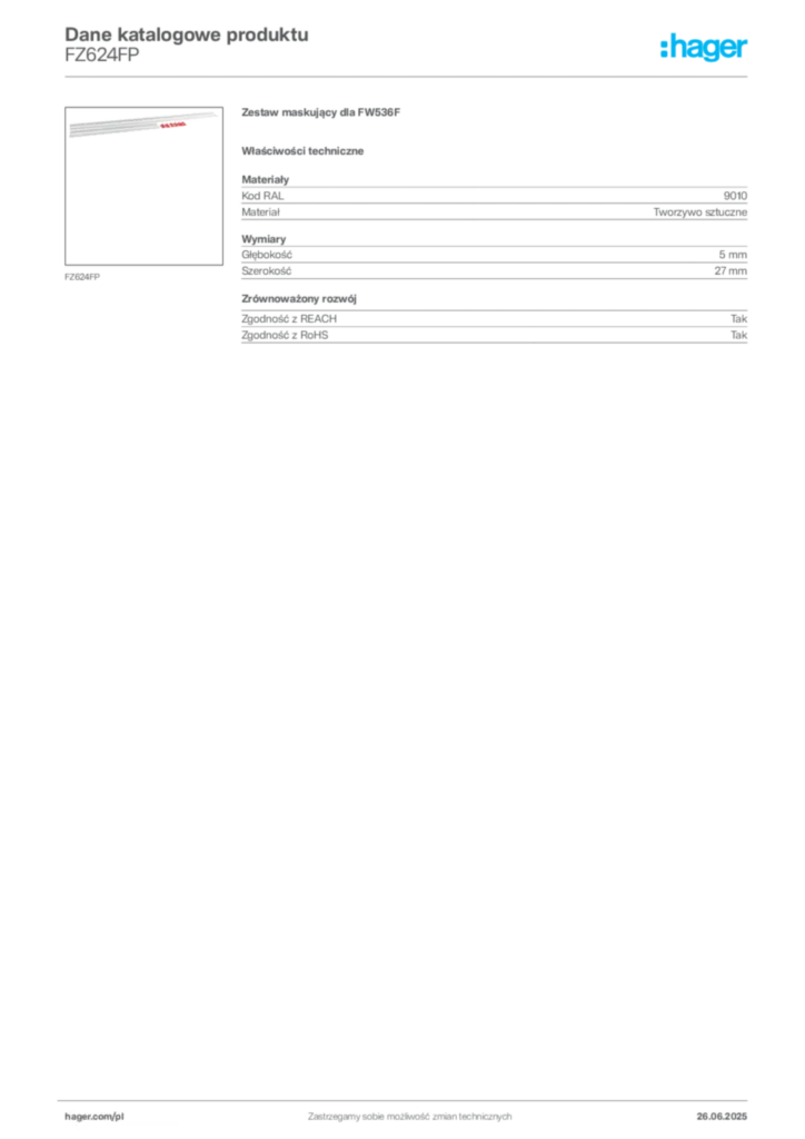 Zdjęcie Hager Dane katalogowe produktu FZ624FP | Hager Polska