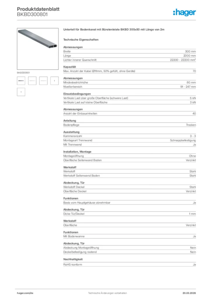Bild Hager Produktdatenblatt BKBD300801 | Hager Deutschland