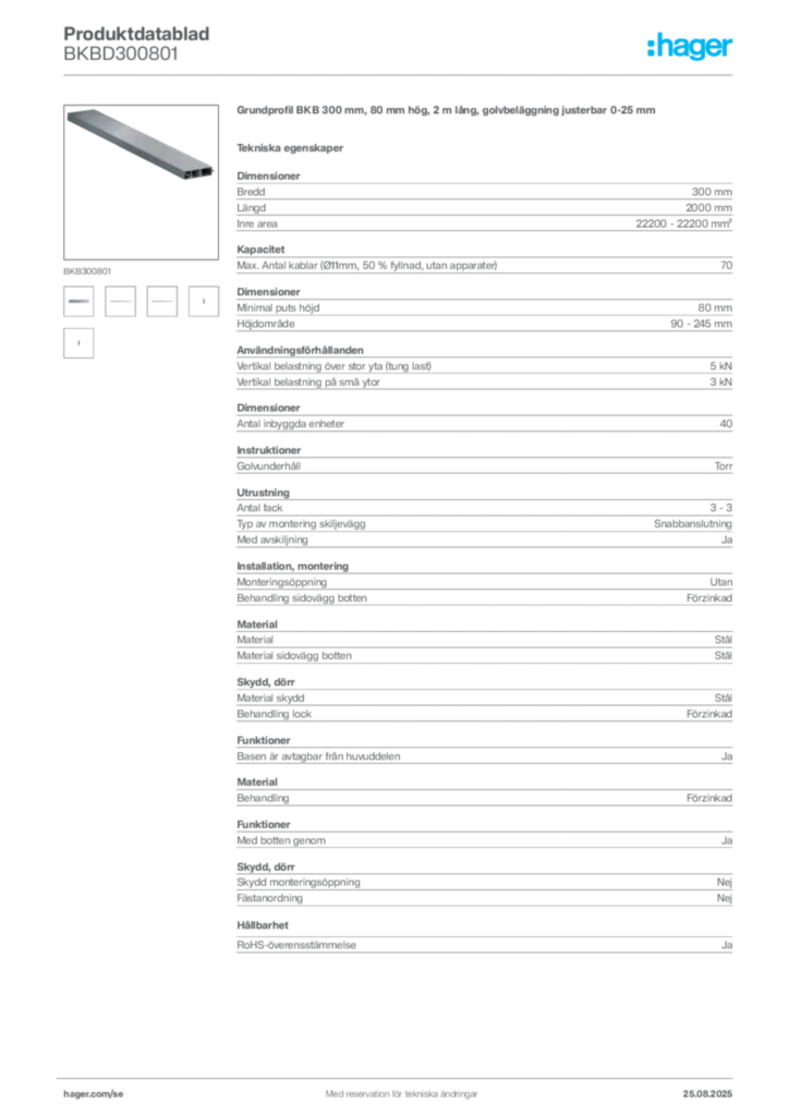 Bild Hager Produktdatablad BKBD300801 | Hager Sverige